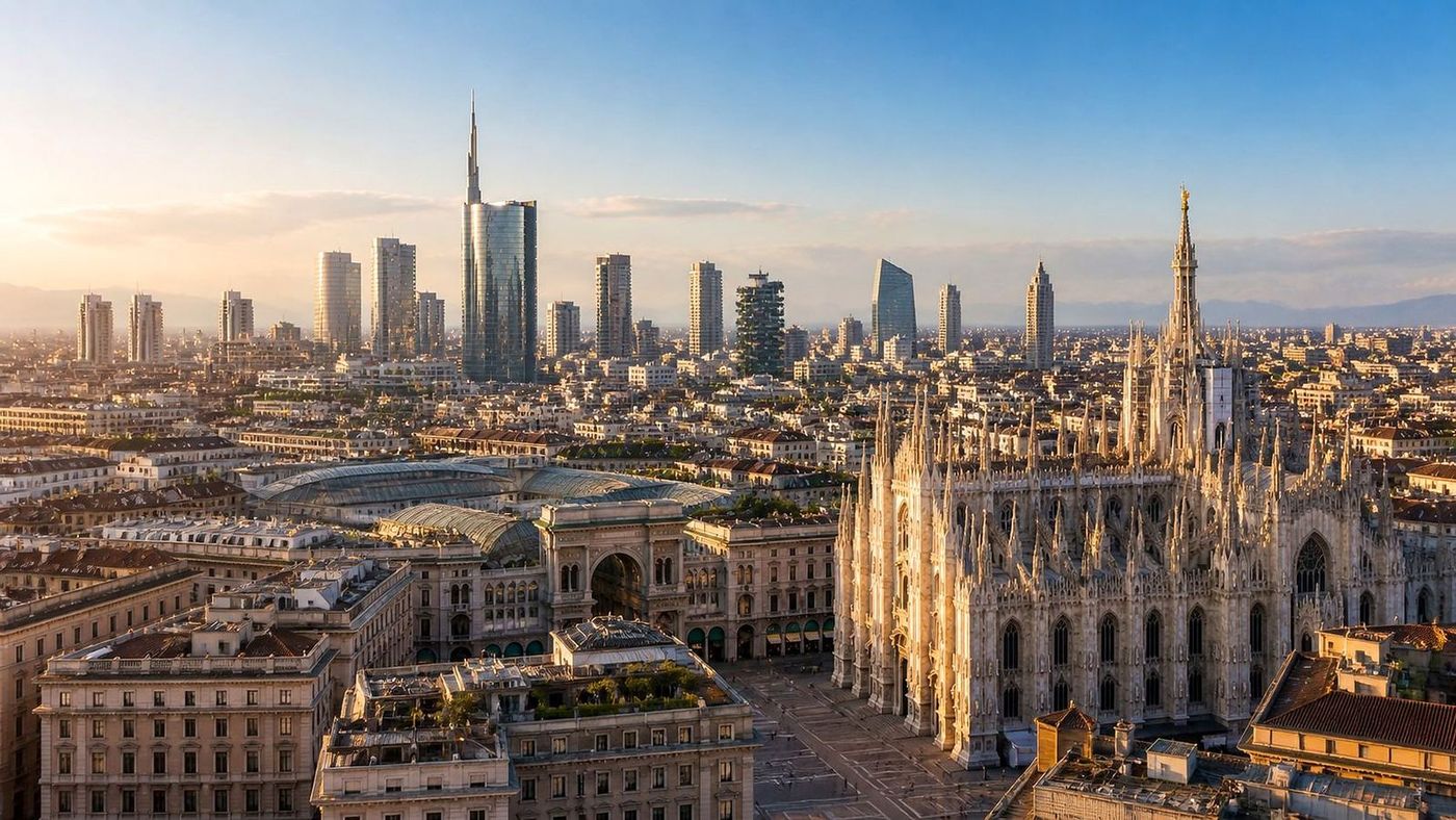 Skyline di Milano: Duomo e Porta Nuova al tramonto
