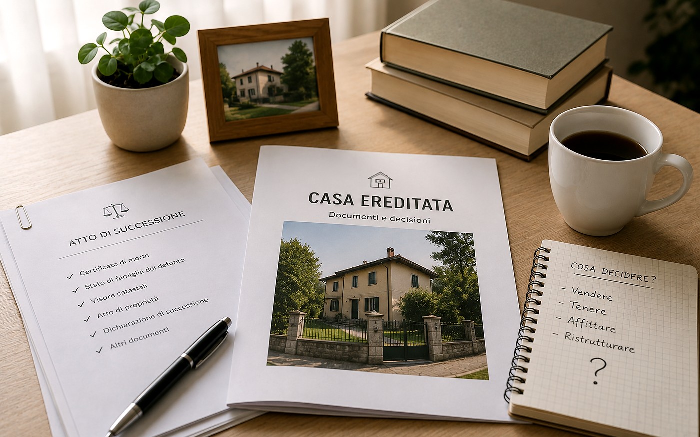 Testamento e modello di casa sul tavolo
