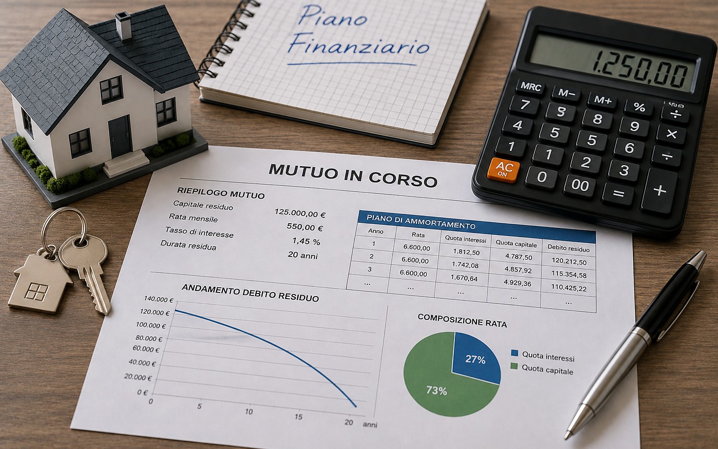 Piano di mutuo e calcolatrice sulla scrivania